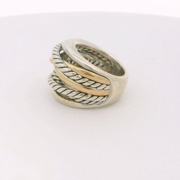 David Yurman Two Tone Sterling/14k Crossover Wide Band Ring - Size 5 - Picture 4 of 4
